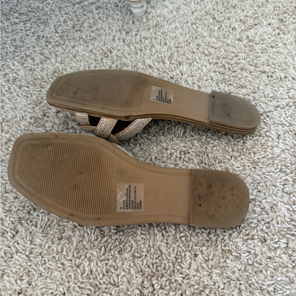 Elegant Tan Slide Sandals with Rhinestone Accents - Picture 7 of 7